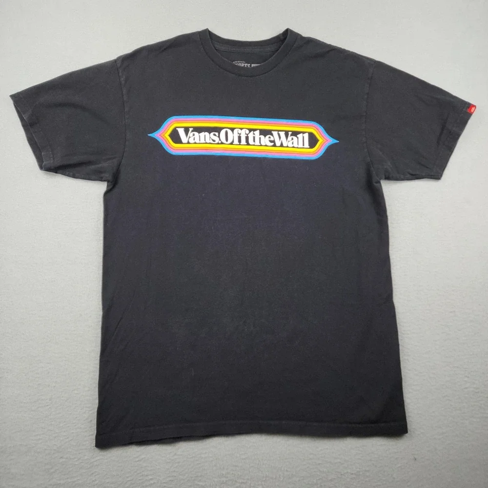 Vans Shirt Mens Medium Black Off The Wall Logo Graphic Tee Skateboard Surf Beach